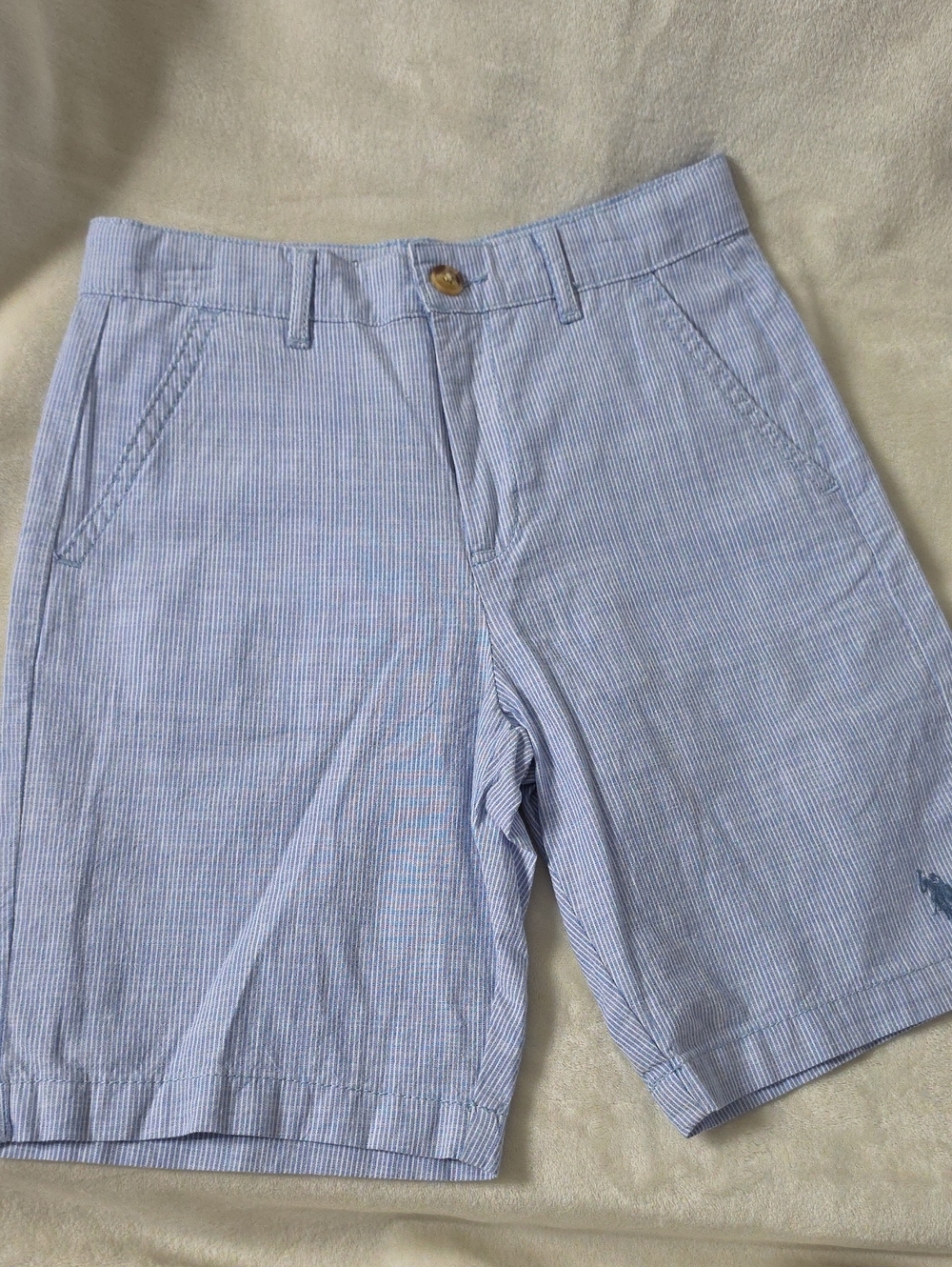 NWOT U.S. Polo Assn. Light Blue Seersucker Flat Front Shorts Boys 14
